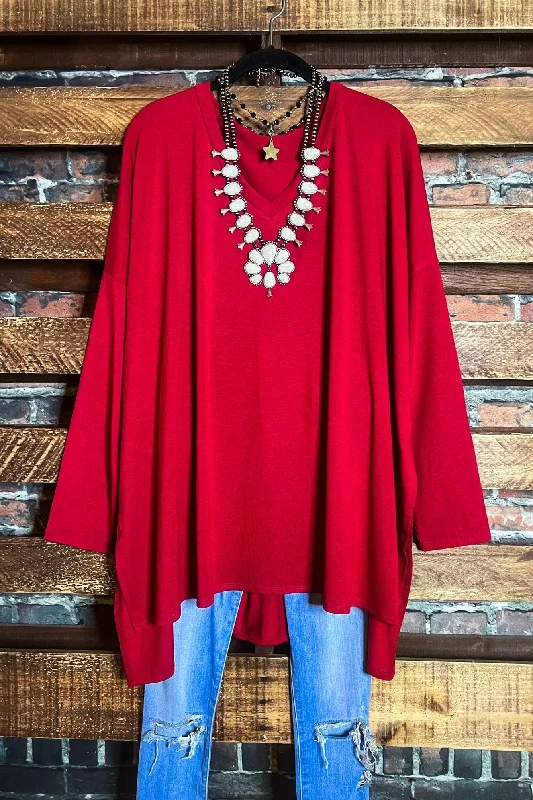 FOREVER PERFECTLY SIMPLE OVERSIZED T-TUNIC IN DARK RED