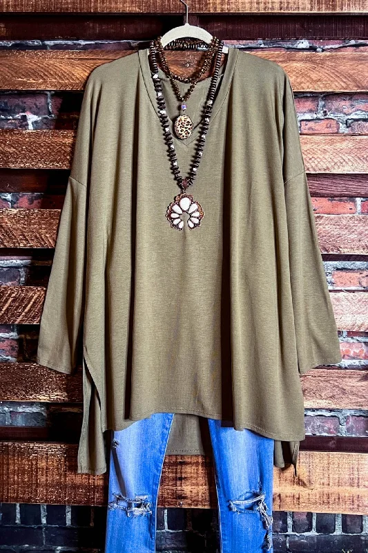 FOREVER PERFECTLY SIMPLE & OVERSIZED T-TUNIC IN KHAKI OLIVE