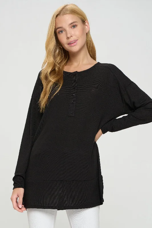 Heather Henley Oversized Tunic Top