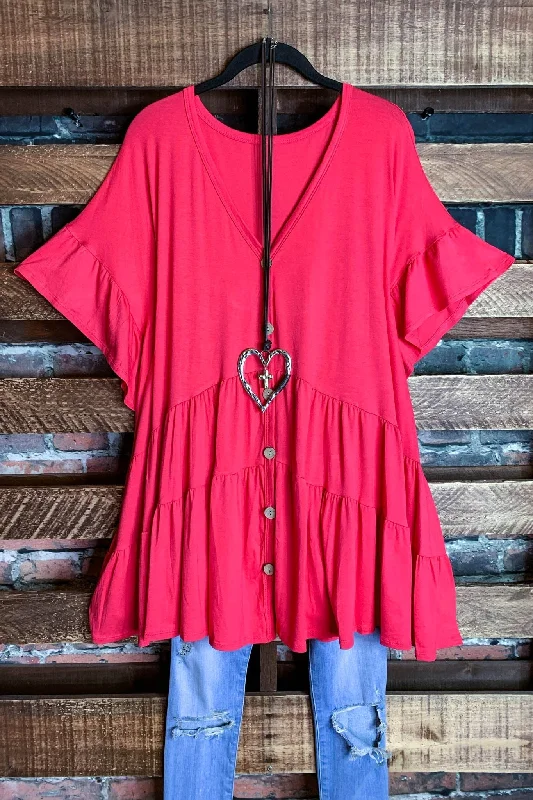 JUST RELAX COMFY OVERSIZED TUNIC RED CORAL