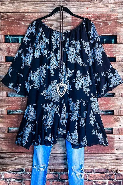 SUNSET CHASER BOHO SWING OVERSIZED TUNIC IN BLACK-