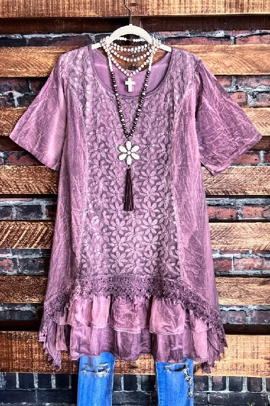 SWEET BEAUTY LACE EMBROIDERED TUNIC IN MAUVE PURPLE SHADES