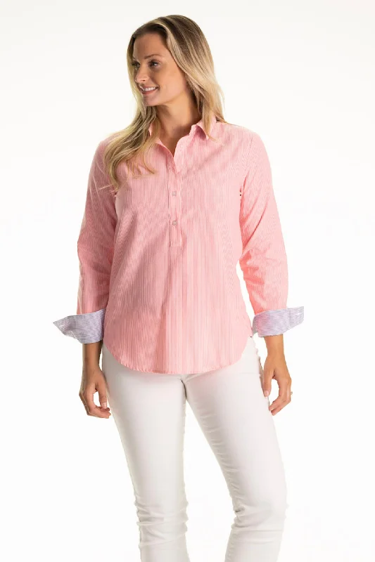 The Seersucker Pointe Tunic in Neon Coral Seersucker