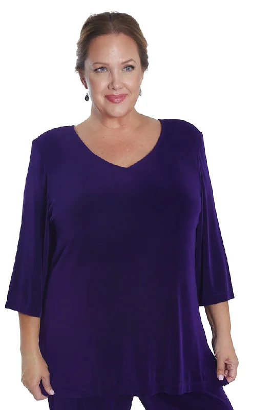 Vikki Vi Classic Royal Purple V-Neck 3/4 Sleeve Tunic